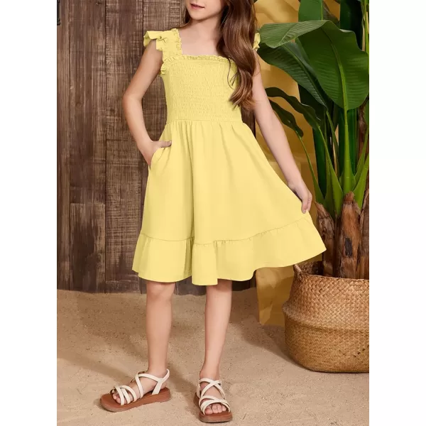 imageblibean Teen Girls Summer Dresses Smocked Sleeveless Sundresses with Pockets Size 615 YearsA Yellow
