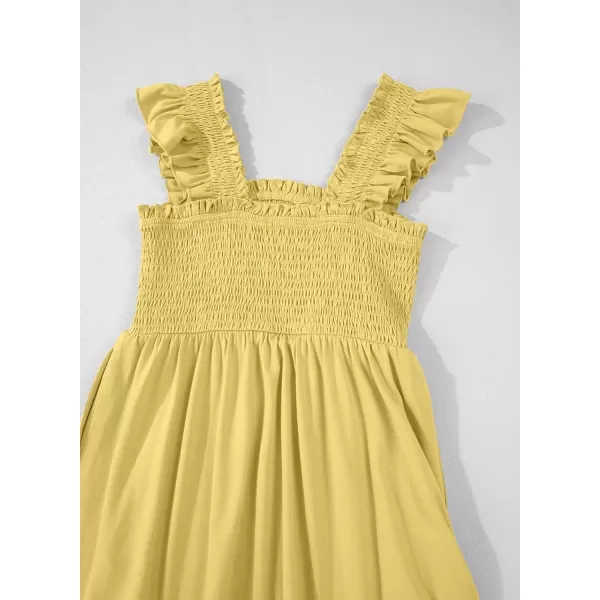 imageblibean Teen Girls Summer Dresses Smocked Sleeveless Sundresses with Pockets Size 615 YearsA Yellow