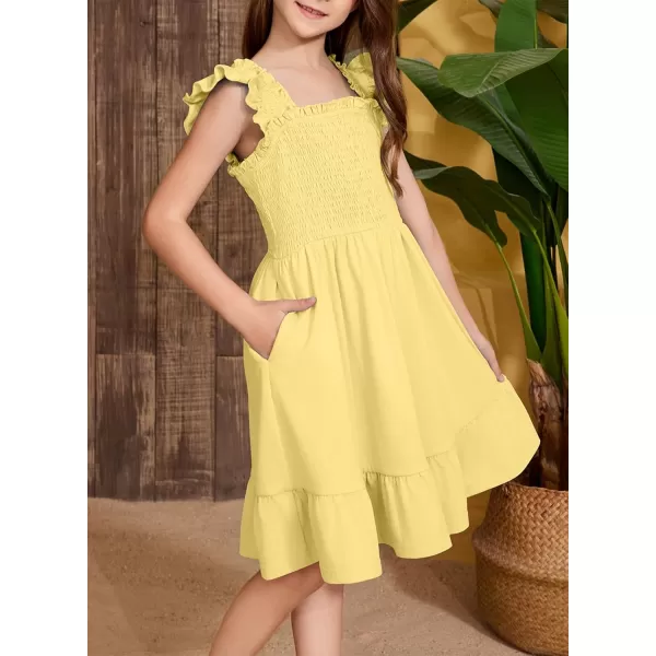 imageblibean Teen Girls Summer Dresses Smocked Sleeveless Sundresses with Pockets Size 615 YearsA Yellow