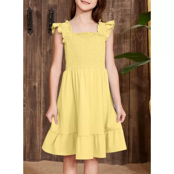 imageblibean Teen Girls Summer Dresses Smocked Sleeveless Sundresses with Pockets Size 615 YearsA Yellow