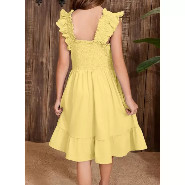 imageblibean Teen Girls Summer Dresses Smocked Sleeveless Sundresses with Pockets Size 615 YearsA Yellow