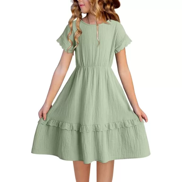 imageblibean Girls Cotton Short Sleeve Dresses Lace Semi Formal Dress Size 615 YearsGreen