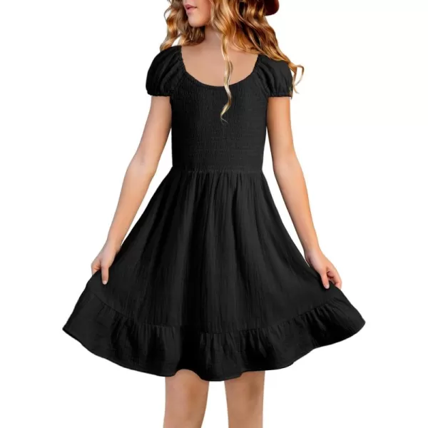imageblibean Teen Girls Summer Cotton Dresses Smocked Sleeveless Sun Dress Size 615 YearsA Black