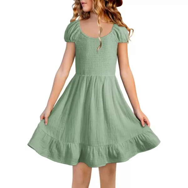 imageblibean Teen Girls Summer Cotton Dresses Smocked Sleeveless Sun Dress Size 615 YearsA Green