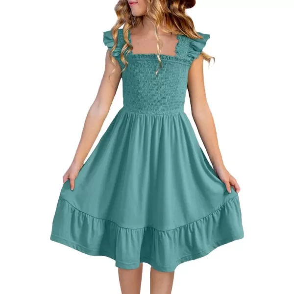 imageblibean Teen Girls Summer Dresses Smocked Sleeveless Sundresses with Pockets Size 615 YearsA Green