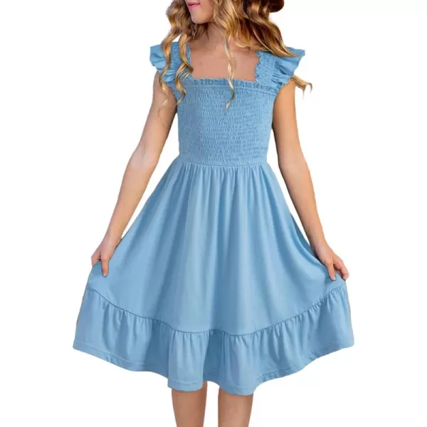 imageblibean Teen Girls Summer Dresses Smocked Sleeveless Sundresses with Pockets Size 615 YearsA Light Blue