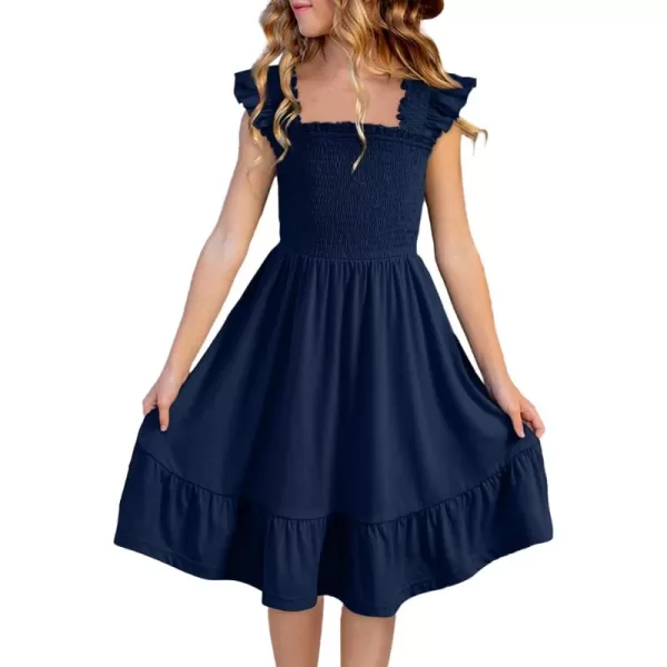 imageblibean Teen Girls Summer Dresses Smocked Sleeveless Sundresses with Pockets Size 615 YearsA Navy Blue