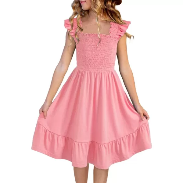 imageblibean Teen Girls Summer Dresses Smocked Sleeveless Sundresses with Pockets Size 615 YearsA Pink
