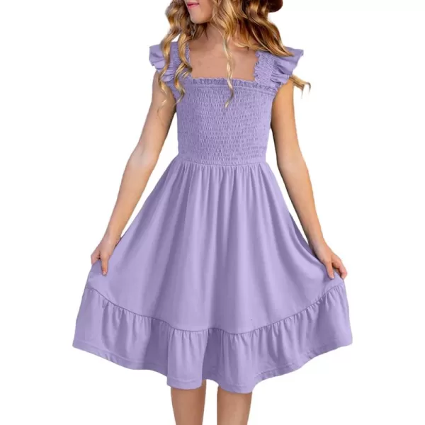imageblibean Teen Girls Summer Dresses Smocked Sleeveless Sundresses with Pockets Size 615 YearsA Purple
