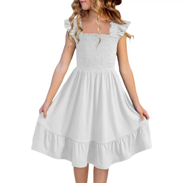 imageblibean Teen Girls Summer Dresses Smocked Sleeveless Sundresses with Pockets Size 615 YearsA White