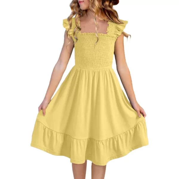 imageblibean Teen Girls Summer Dresses Smocked Sleeveless Sundresses with Pockets Size 615 YearsA Yellow