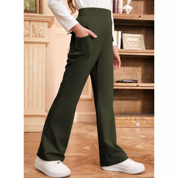 imageblibean Girls 2024 Uniform Pants Teen School Flare Bell Bottoms Size 615 YearsB Army Green