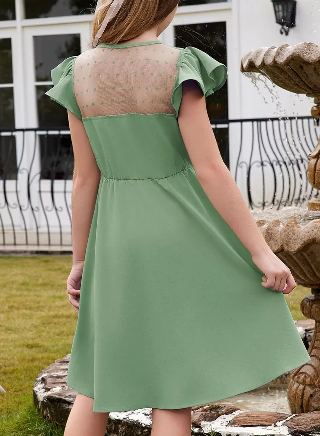 imageblibean Girls 2025 Summer Dress Kids Mesh Ruffled Pockets Dresses Size 615 YearsA Green