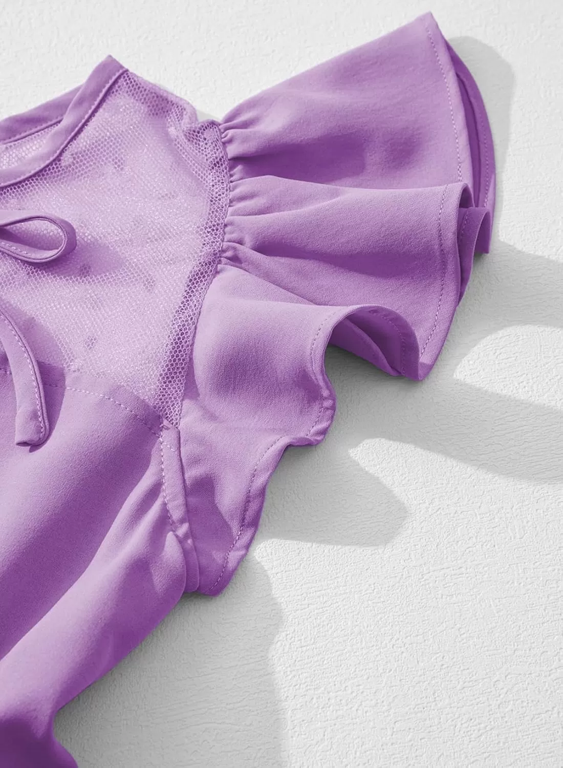 imageblibean Girls 2025 Summer Dress Kids Mesh Ruffled Pockets Dresses Size 615 YearsA Purple