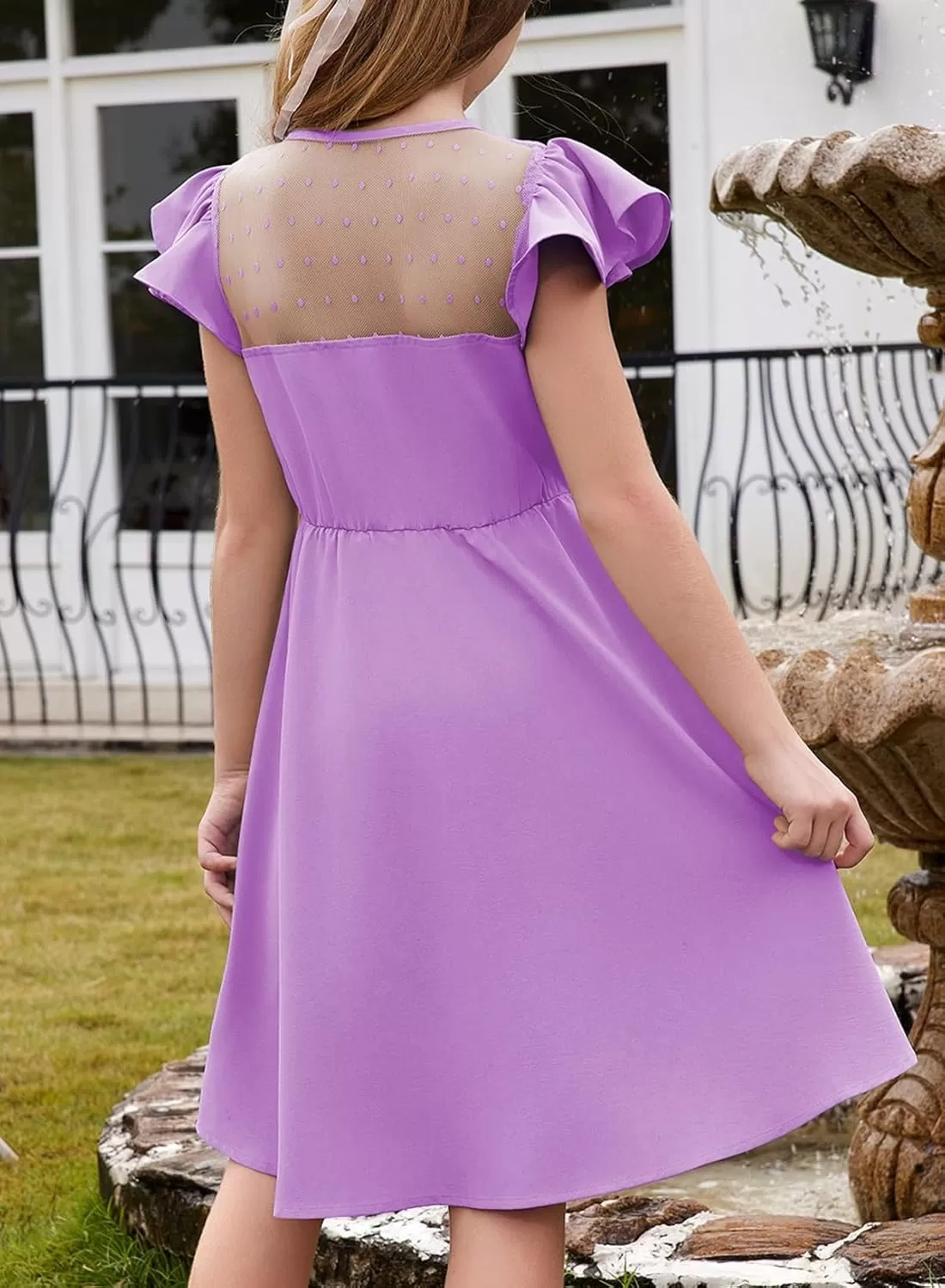 imageblibean Girls 2025 Summer Dress Kids Mesh Ruffled Pockets Dresses Size 615 YearsA Purple