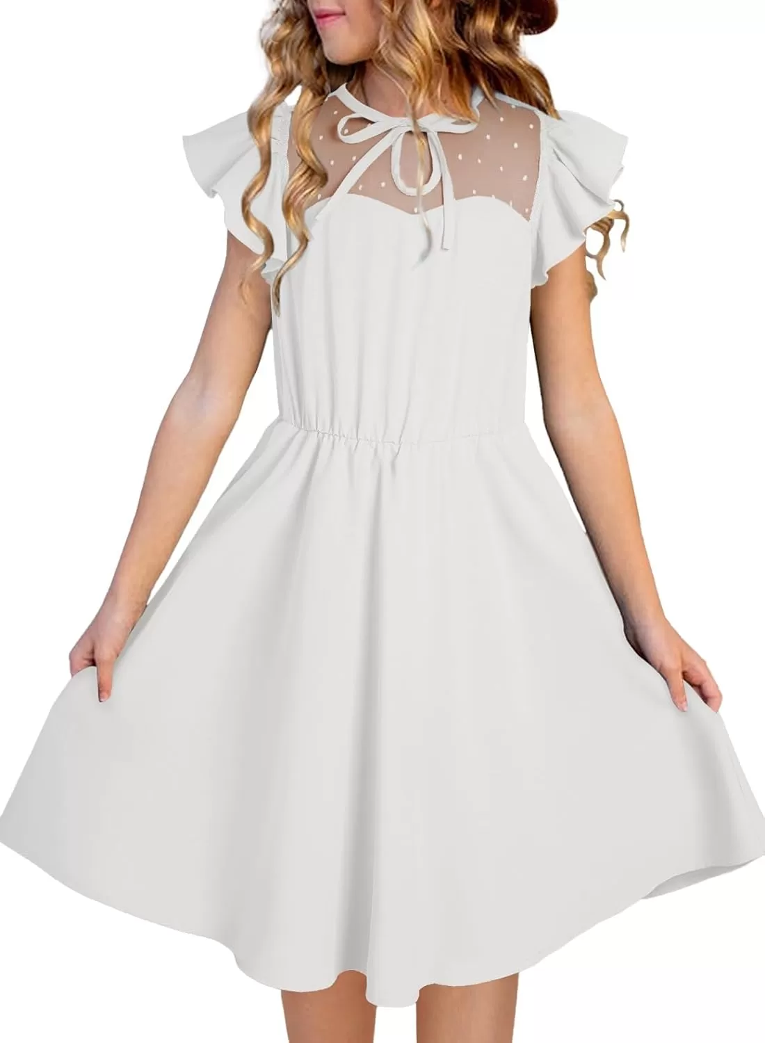 imageblibean Girls 2025 Summer Dress Kids Mesh Ruffled Pockets Dresses Size 615 YearsA White