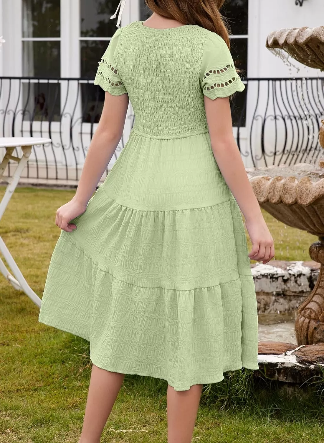 imageblibean Girls Embroidery Short Sleeve Textured Dresses Size 615 YearsGreen