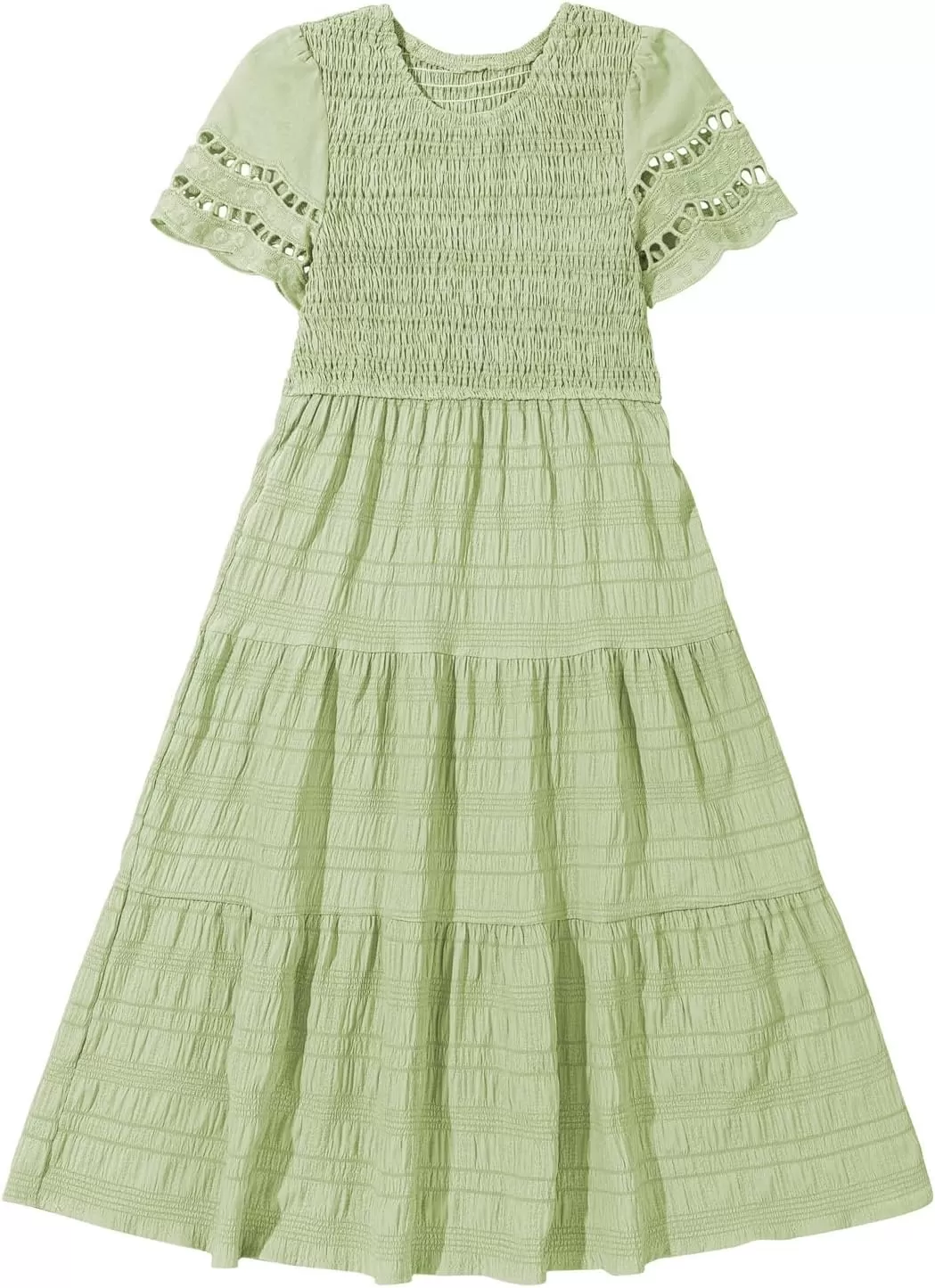 imageblibean Girls Embroidery Short Sleeve Textured Dresses Size 615 YearsGreen