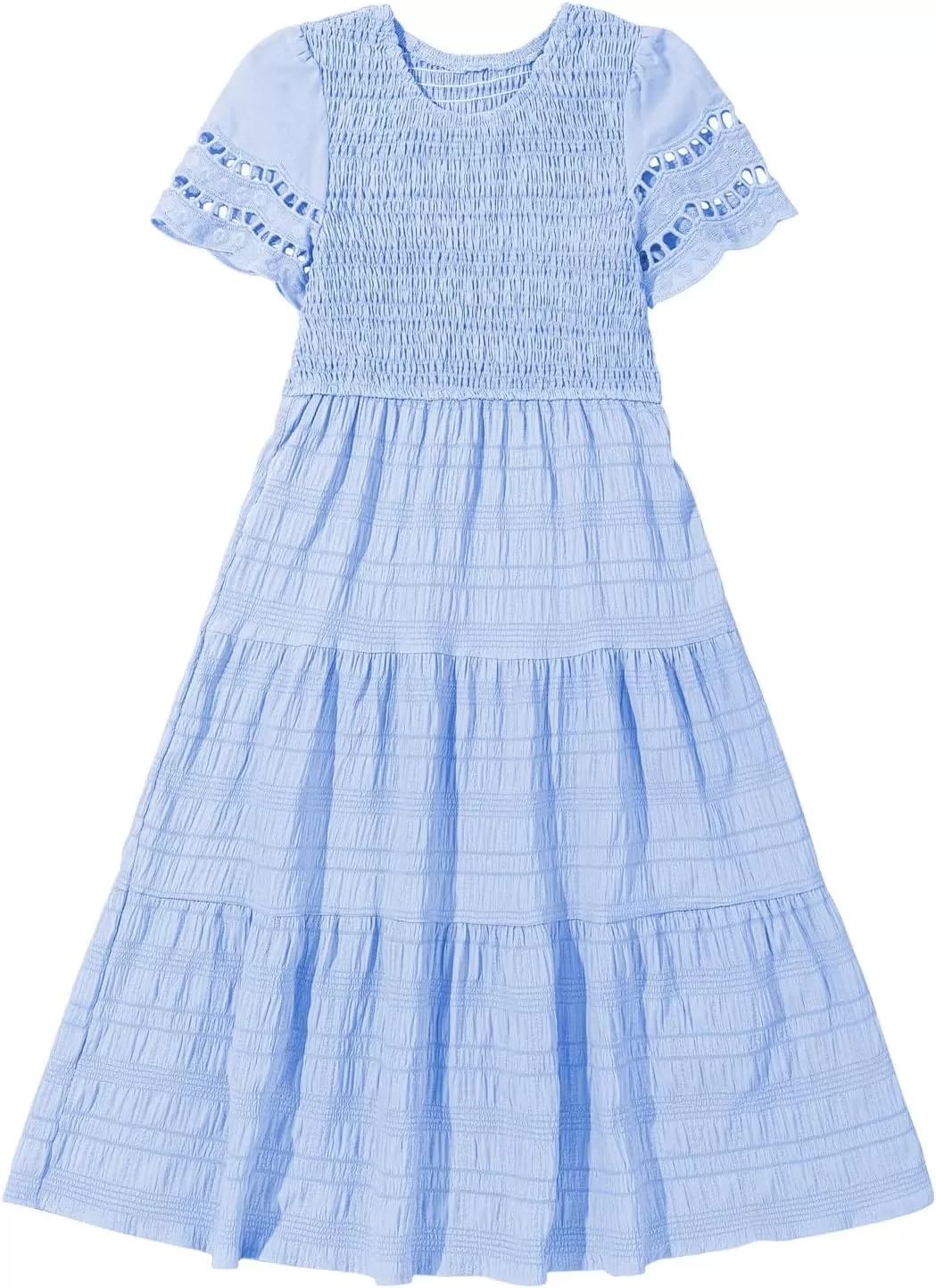 imageblibean Girls Embroidery Short Sleeve Textured Dresses Size 615 YearsLight Blue