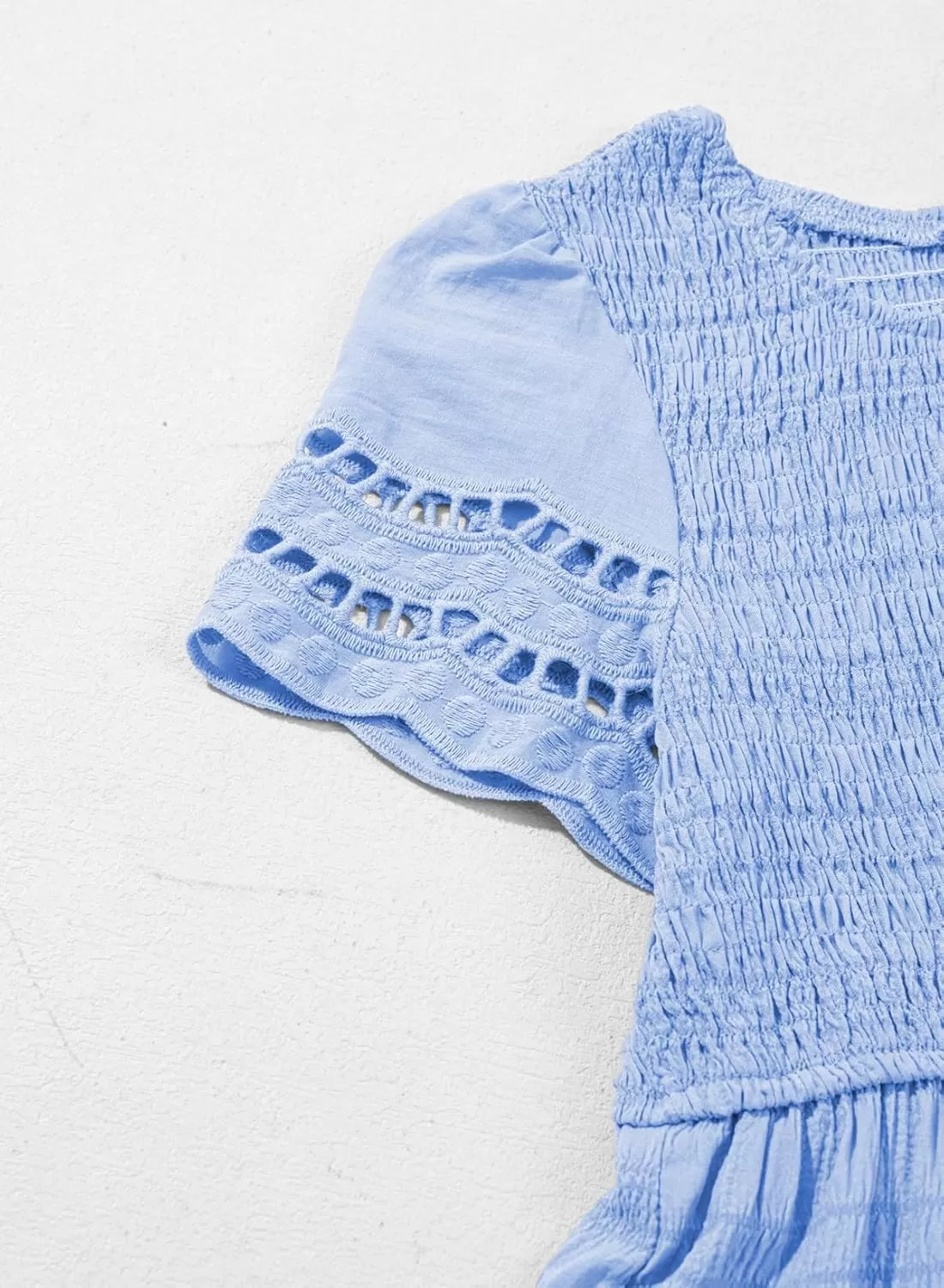imageblibean Girls Embroidery Short Sleeve Textured Dresses Size 615 YearsLight Blue