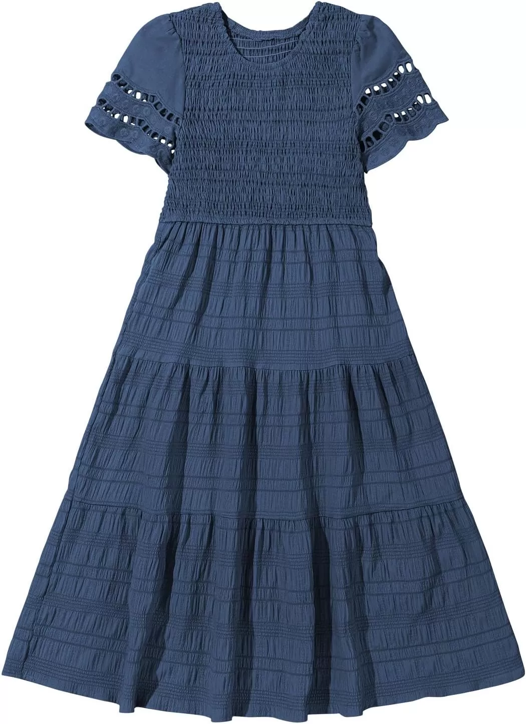 imageblibean Girls Embroidery Short Sleeve Textured Dresses Size 615 YearsNavy Blue