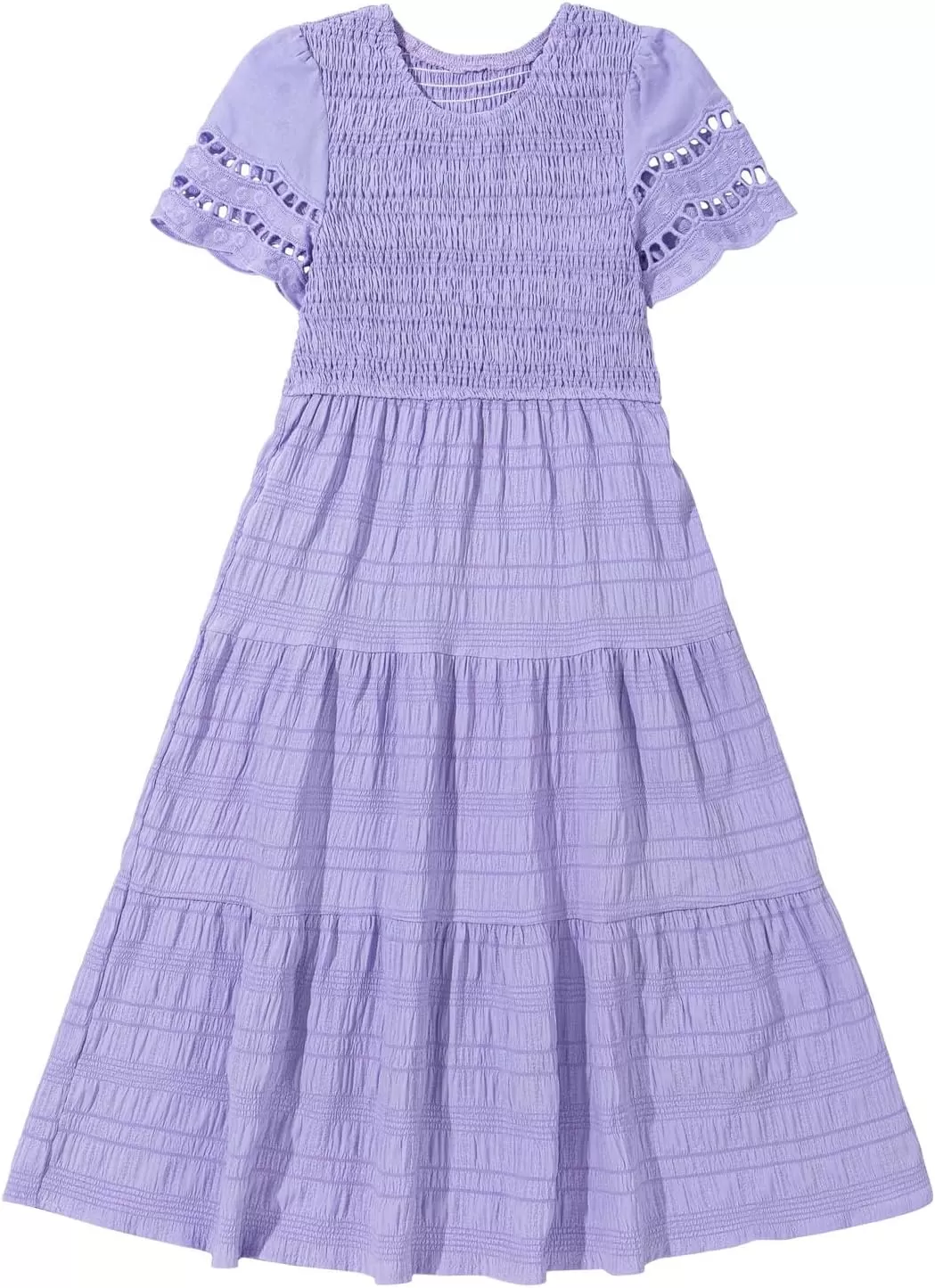 imageblibean Girls Embroidery Short Sleeve Textured Dresses Size 615 YearsPurple