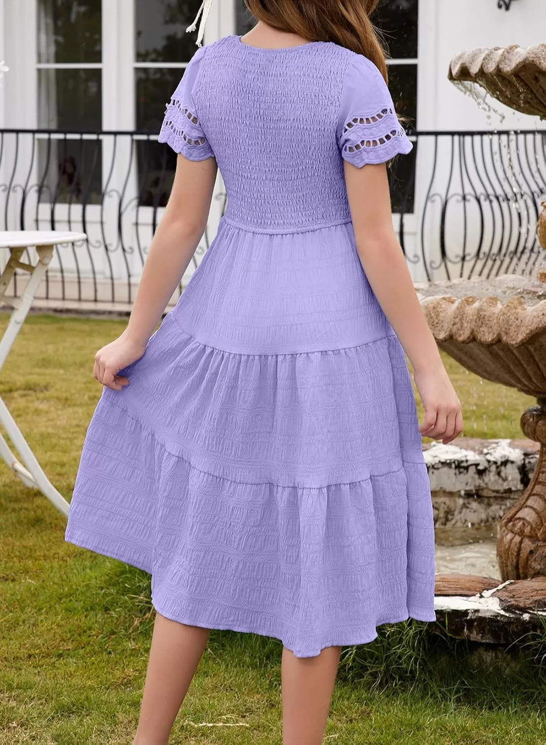 imageblibean Girls Embroidery Short Sleeve Textured Dresses Size 615 YearsPurple