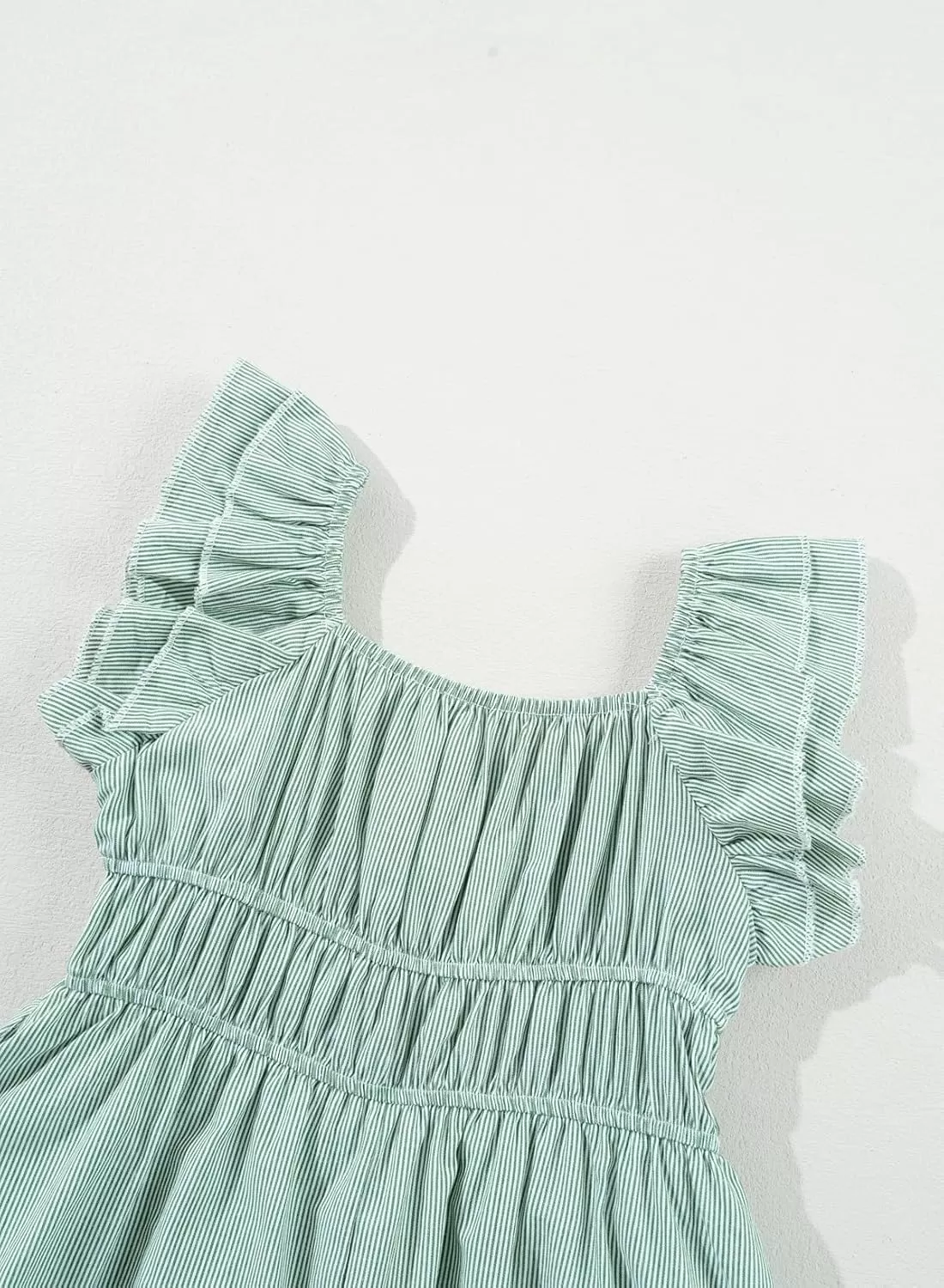 imageblibean Girls Summer Cotton Dresses Tween Ruffle Double Layer Sleeve Sundress Size 615 YearsA Green