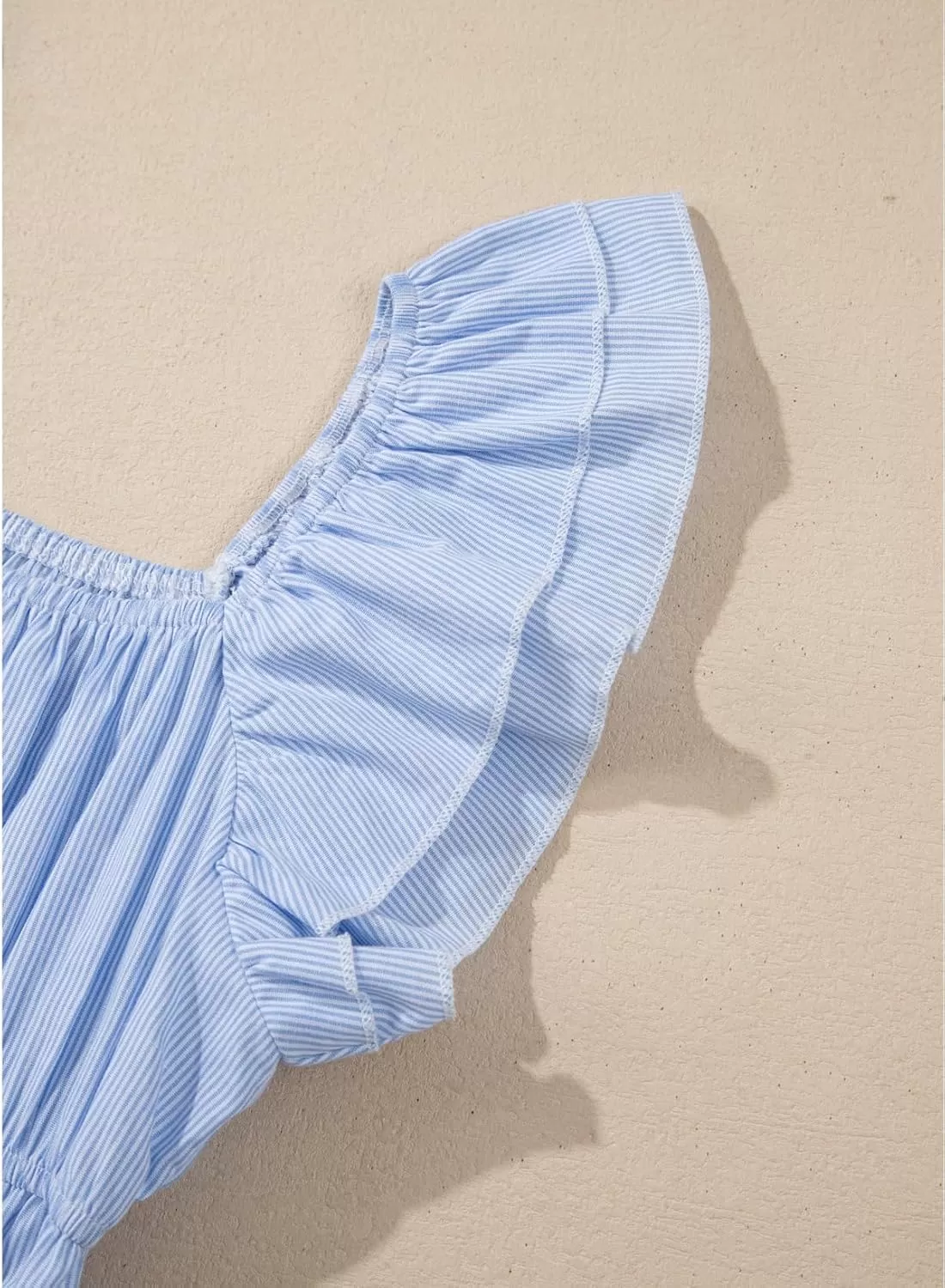 imageblibean Girls Summer Cotton Dresses Tween Ruffle Double Layer Sleeve Sundress Size 615 YearsA Sky Blue
