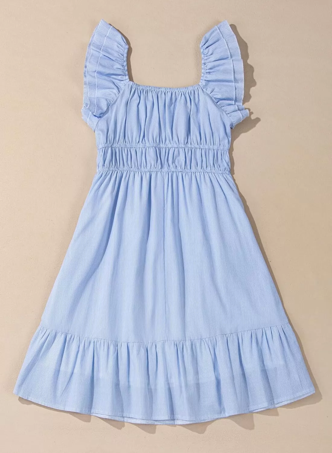 imageblibean Girls Summer Cotton Dresses Tween Ruffle Double Layer Sleeve Sundress Size 615 YearsA Sky Blue
