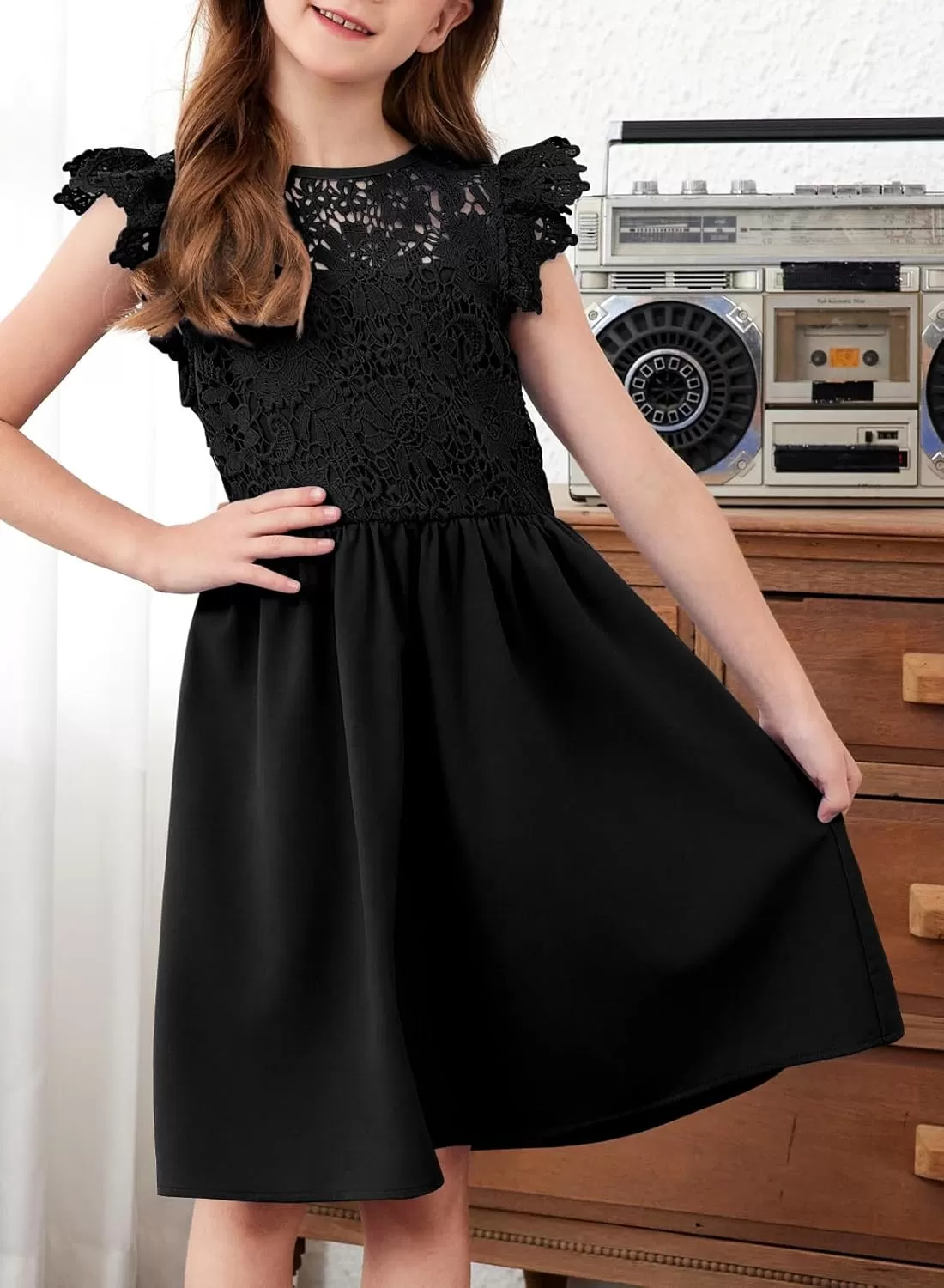 imageblibean Teen Girls Flower Dresses Semi Formal Sleeveless Wedding Dress Size 615 YearsA Black