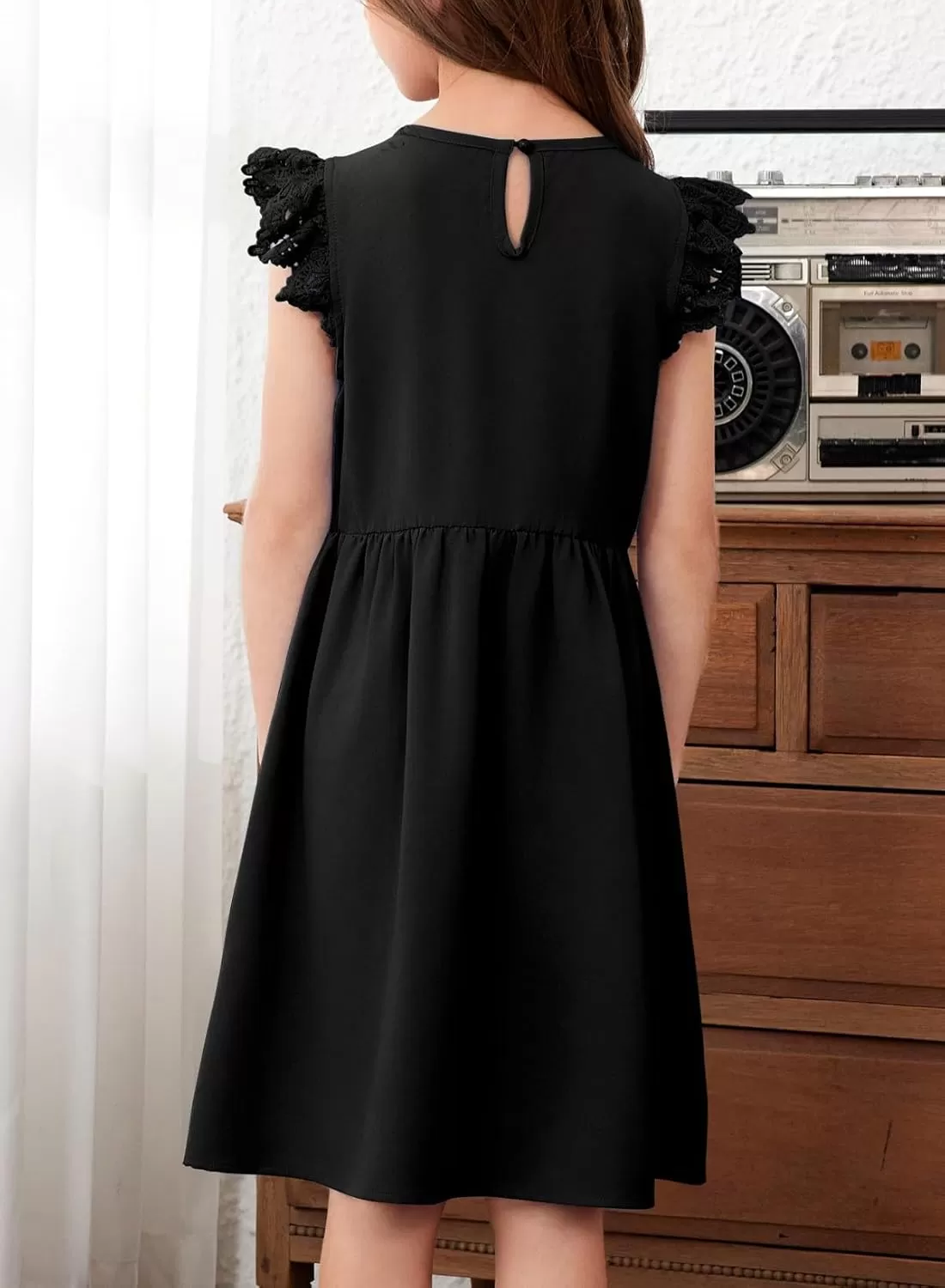 imageblibean Teen Girls Flower Dresses Semi Formal Sleeveless Wedding Dress Size 615 YearsA Black