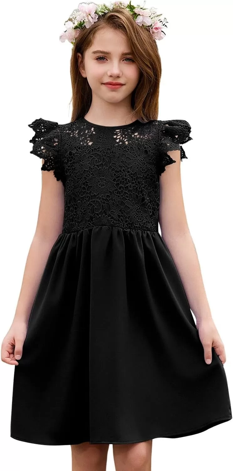 imageblibean Teen Girls Flower Dresses Semi Formal Sleeveless Wedding Dress Size 615 YearsA Black