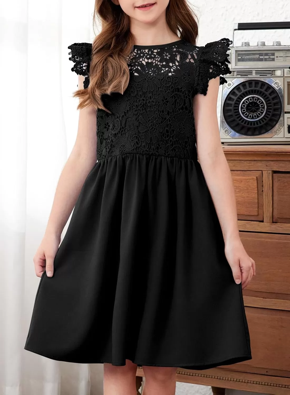 imageblibean Teen Girls Flower Dresses Semi Formal Sleeveless Wedding Dress Size 615 YearsA Black