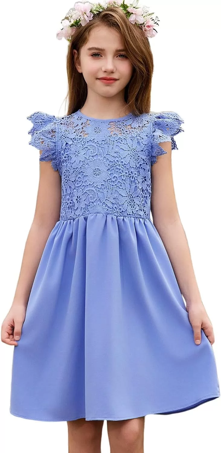 imageblibean Teen Girls Flower Dresses Semi Formal Sleeveless Wedding Dress Size 615 YearsA Blue