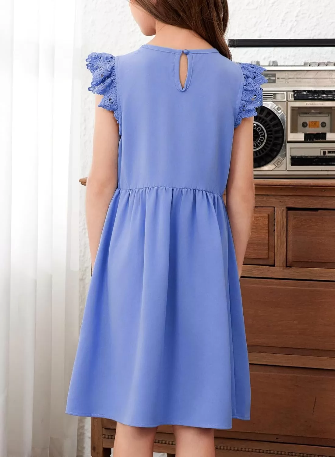 imageblibean Teen Girls Flower Dresses Semi Formal Sleeveless Wedding Dress Size 615 YearsA Blue