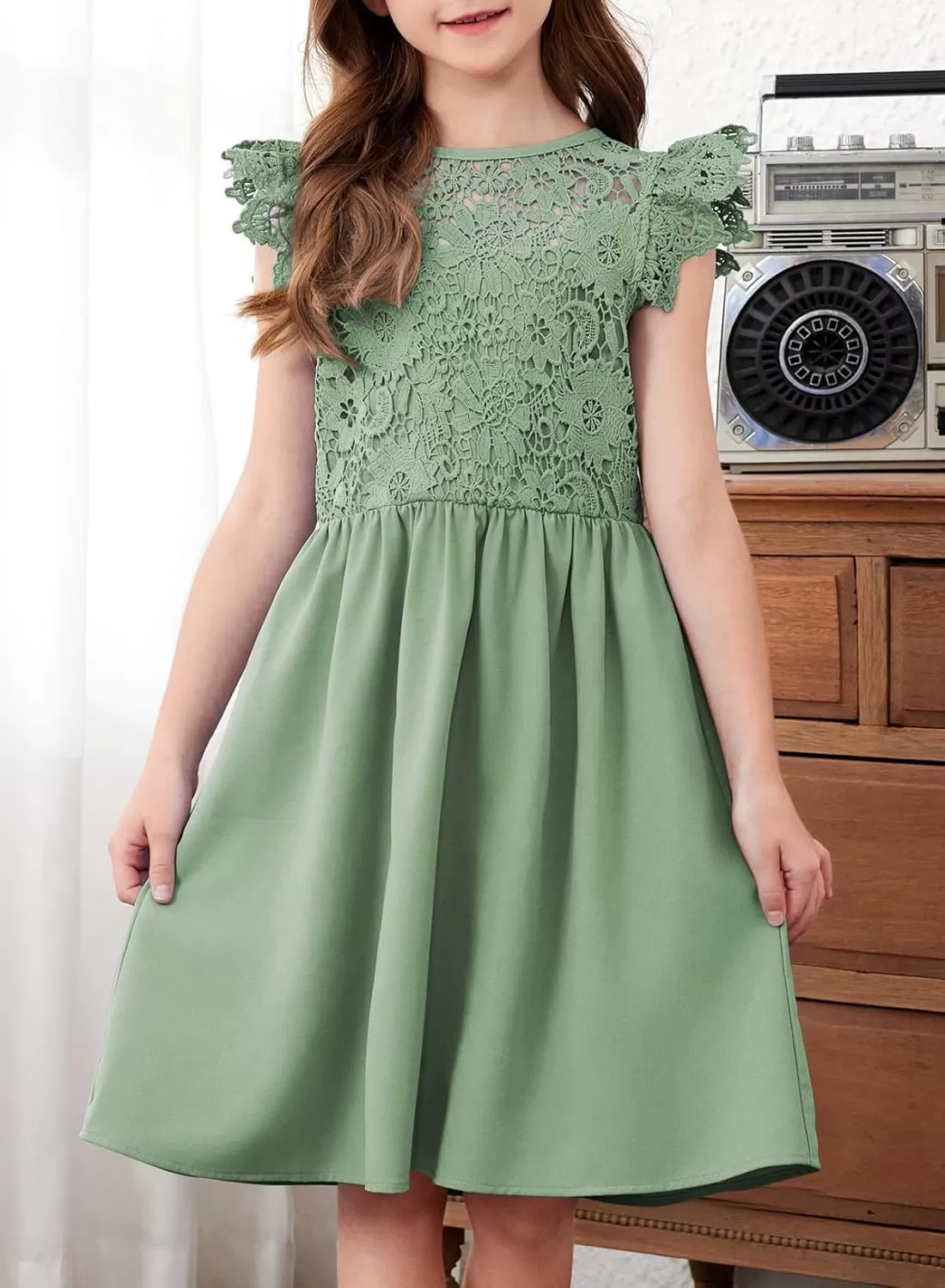 imageblibean Teen Girls Flower Dresses Semi Formal Sleeveless Wedding Dress Size 615 YearsA Green
