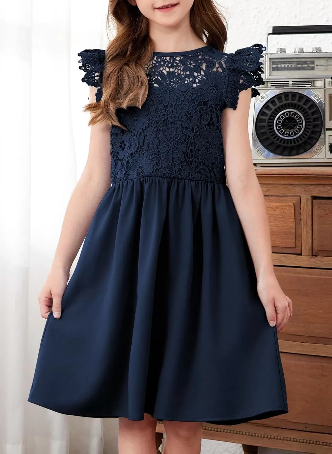 imageblibean Teen Girls Flower Dresses Semi Formal Sleeveless Wedding Dress Size 615 YearsA Navy Blue