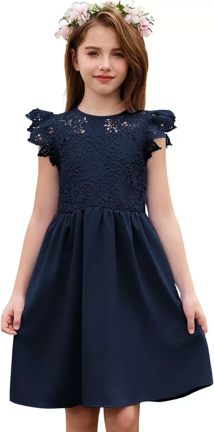 imageblibean Teen Girls Flower Dresses Semi Formal Sleeveless Wedding Dress Size 615 YearsA Navy Blue