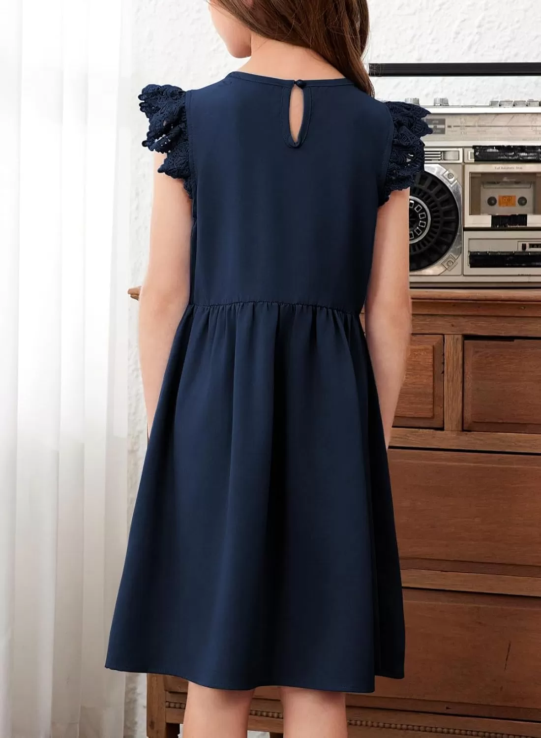 imageblibean Teen Girls Flower Dresses Semi Formal Sleeveless Wedding Dress Size 615 YearsA Navy Blue