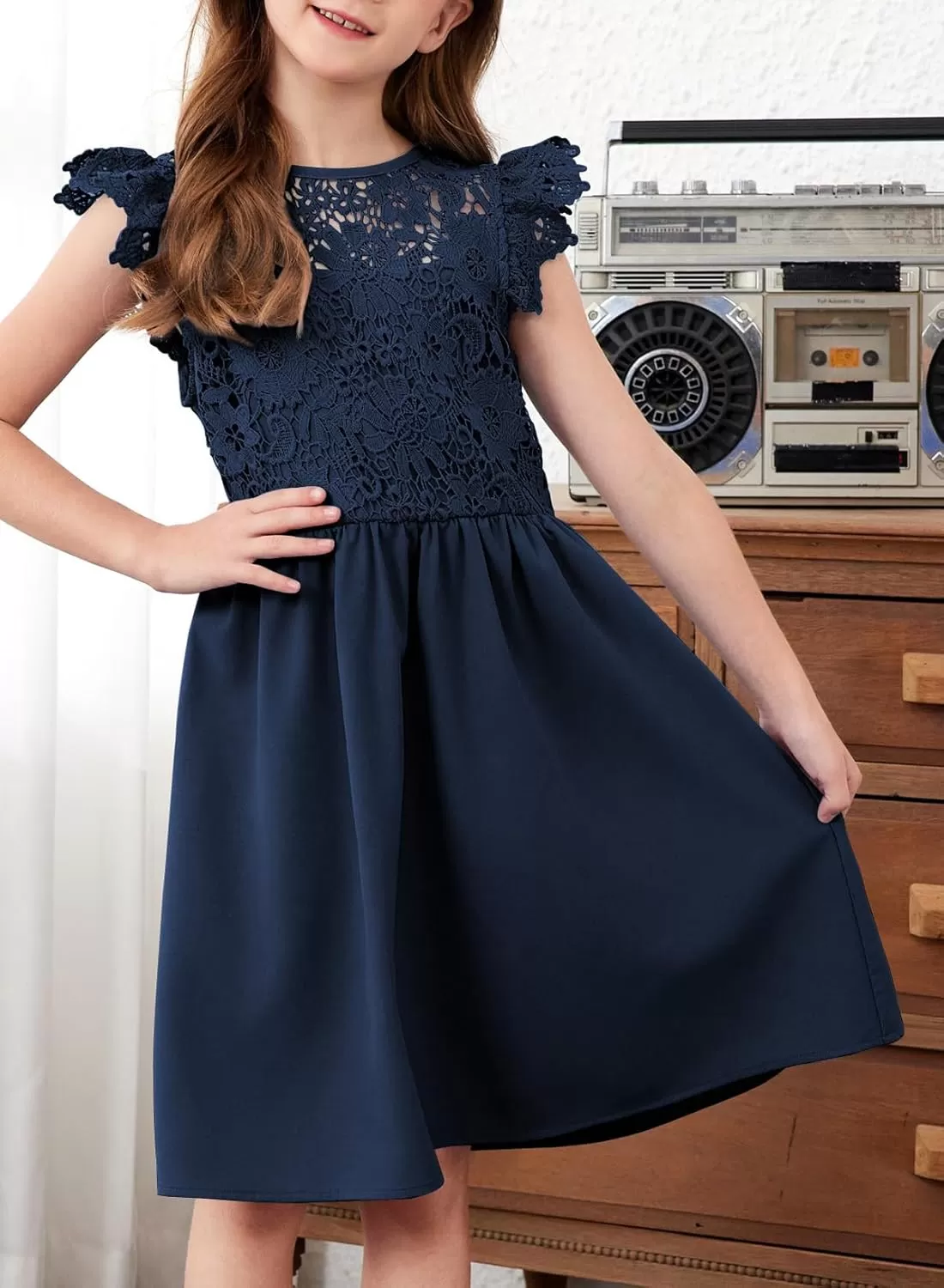 imageblibean Teen Girls Flower Dresses Semi Formal Sleeveless Wedding Dress Size 615 YearsA Navy Blue