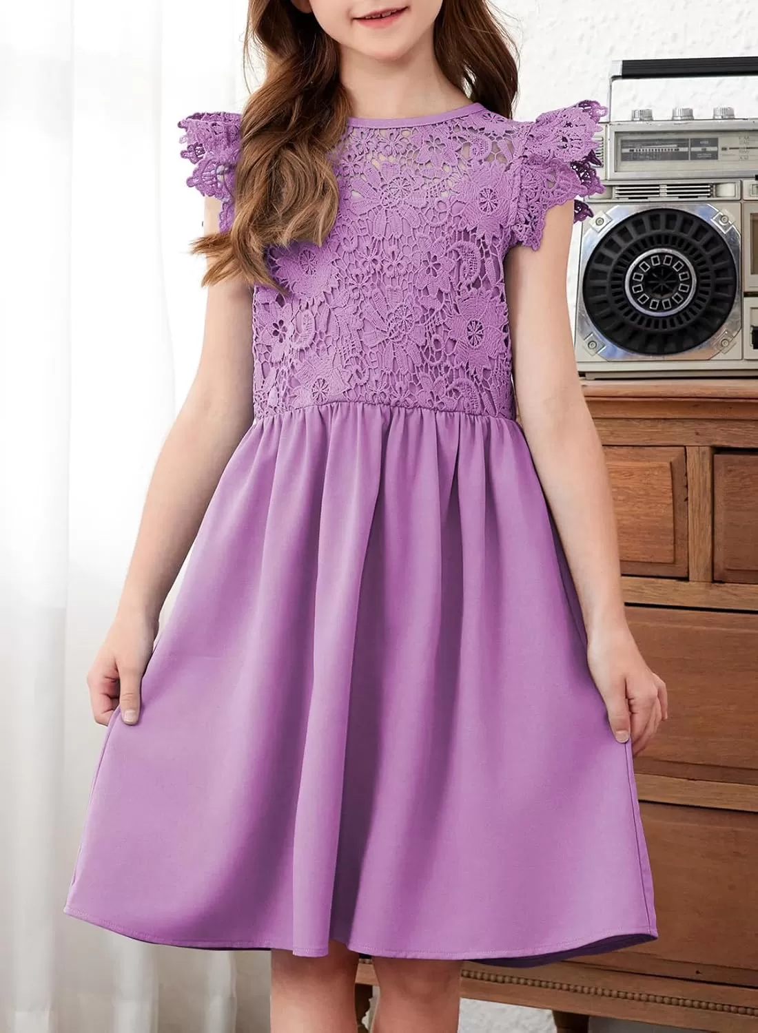 imageblibean Teen Girls Flower Dresses Semi Formal Sleeveless Wedding Dress Size 615 YearsA Purple