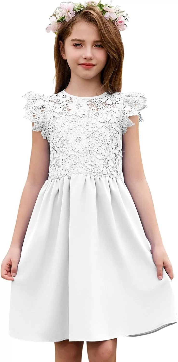 imageblibean Teen Girls Flower Dresses Semi Formal Sleeveless Wedding Dress Size 615 YearsA White