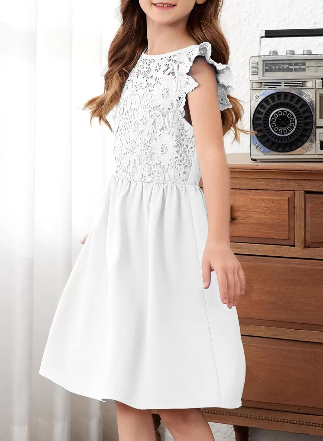 imageblibean Teen Girls Flower Dresses Semi Formal Sleeveless Wedding Dress Size 615 YearsA White