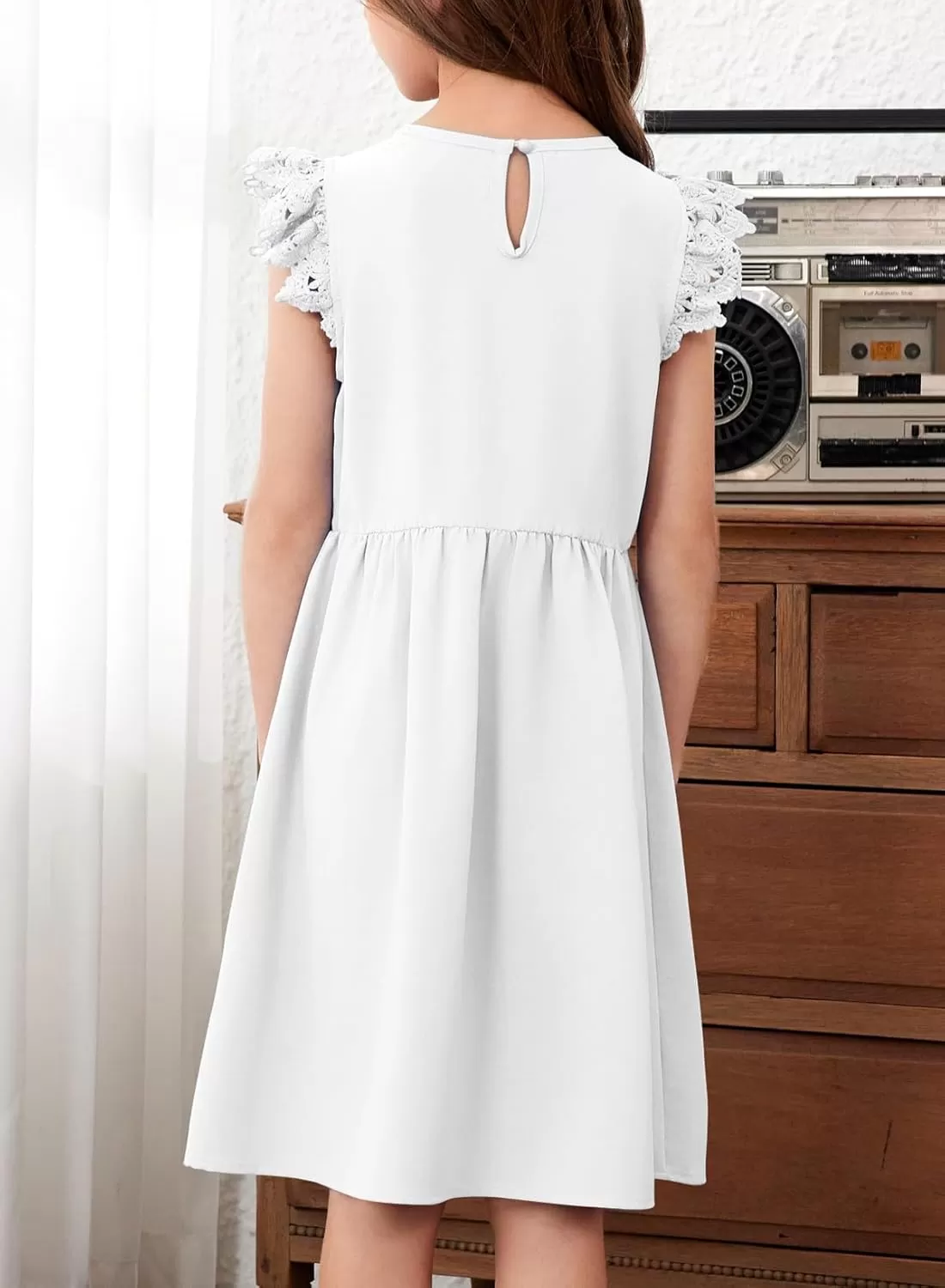 imageblibean Teen Girls Flower Dresses Semi Formal Sleeveless Wedding Dress Size 615 YearsA White