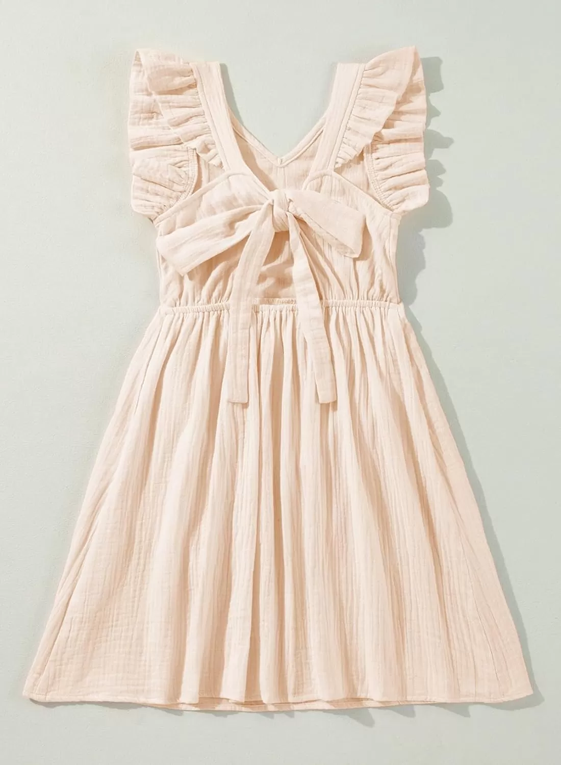 imageblibean Tween Girls 2025 Summer Cotton Dresses Kids Tie Back Sundress Size 615 YearsA Apricot