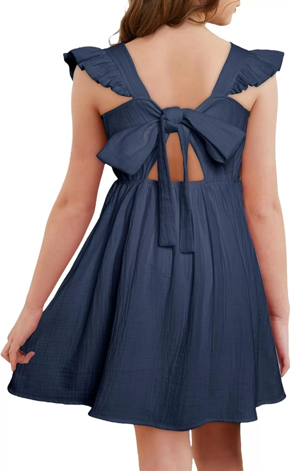 imageblibean Tween Girls 2025 Summer Cotton Dresses Kids Tie Back Sundress Size 615 YearsA Dark Blue
