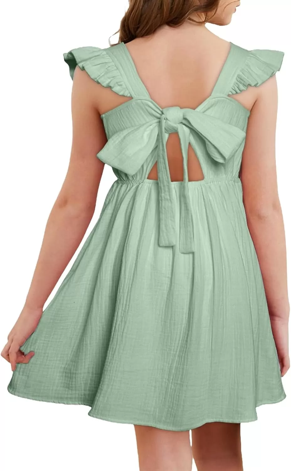 imageblibean Tween Girls 2025 Summer Cotton Dresses Kids Tie Back Sundress Size 615 YearsA Green