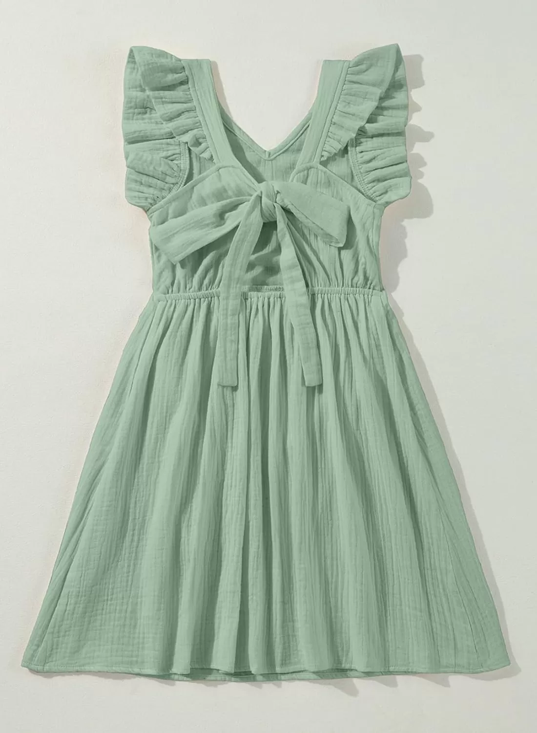 imageblibean Tween Girls 2025 Summer Cotton Dresses Kids Tie Back Sundress Size 615 YearsA Green
