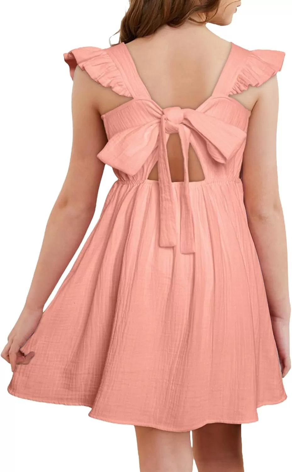 imageblibean Tween Girls 2025 Summer Cotton Dresses Kids Tie Back Sundress Size 615 YearsA Pink